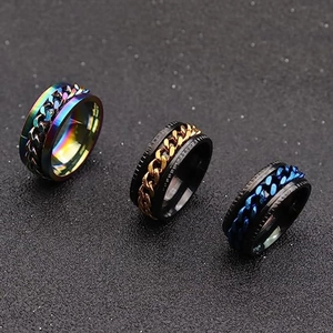 Bague Triple Spinner en Acier Titane avec Chaîne Rotative pour Soulager le Stress et l'Anxiété Bijoux de Mode Unisexe