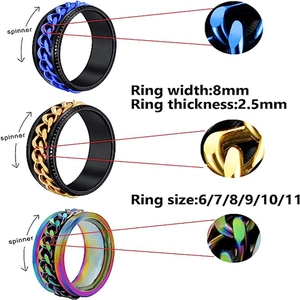 Vue détaillée des bagues spinner de 8mm en acier inoxydable avec spécifications de taille