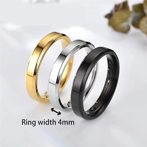 Bagues classiques 4mm en acier titane biseauté, finitions or, argent et noir poli