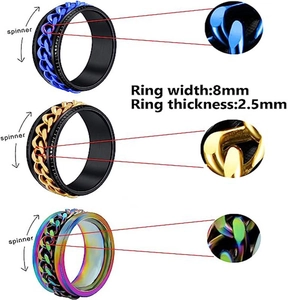 Bague chaîne rotative de 8mm en acier titane anti-stress en plusieurs couleurs