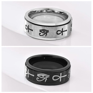 Ancient Egyptian Eye Of Horus Ankh Cross Spinner Ring Stainless Steel Band Anxiety Relief Ring For Men Women Jewelry