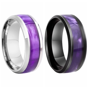 Bague en Acier Titane Mode pour Hommes Femmes Texture Marbre Violet Incrustée Goutte d'Huile Bague Polie Bijoux de Couple