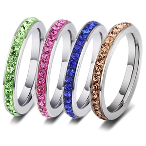 Anello Eternity in Acciaio al Titanio e Zircone Singola Fila Strass Lucido Minimalista Gioielli Regalo per Uomo Donna