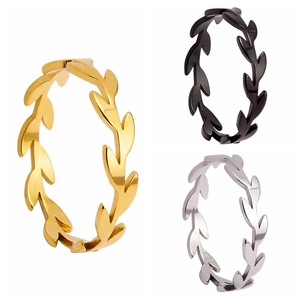 Olive leaf shaped fashion rings in gold, silver and black finishes for women