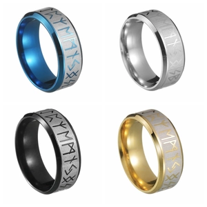 Viking Rune Ring Titanium Steel Nordic Mythology Retro Band Ring For Men Women Vintage Mysterious Script Electroplated Finger Ring Jewelry