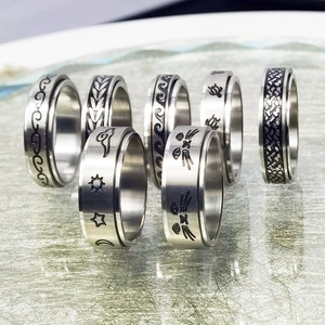Anillo Spinner de Acero Inoxidable para Aliviar el Estrés Fidget Band para Hombres Mujeres Vintage Gato Tortuga Luna Joyas