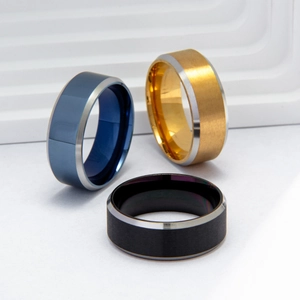 Men's Titanium Steel Ring Minimalist Geometric Brushed Electroplated Gold Black Blue Band Ring Personalized Fashion Jewelry Gift