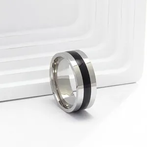 Modern Minimalist Titanium Steel Ring Two-Tone Black Enamel Drip Oil Band Ring For Men Women Fashion Ins Style Geometric Jewelry