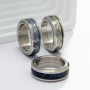 Rotatable Spinner Dragon Pattern Ring For Men Women Titanium Steel Celtic Knot Anxiety Relief Carbon Fiber Band Ring Jewelry