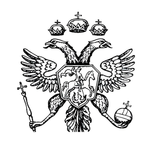 Detailed engraving of a Russian double-headed eagle emblem on polished titanium steel ring