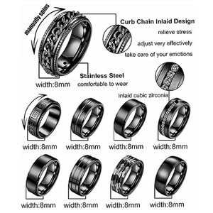 Set di 9 anelli rotanti da uomo in acciaio inossidabile da 8mm con design a catena