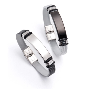 Adjustable stainless steel mesh bracelet set in silver and black for men and women