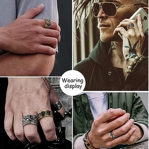 Set of 4 vintage titanium steel rings for men featuring retro Celtic knots and biker designs