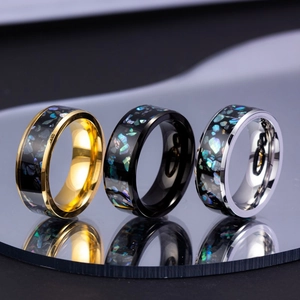 Galaxy Starry Sky Titanium Steel Ring For Men Women Colorful Shell Inlaid Rainbow Opal Band Ring Modern Fashion Jewelry Finger Ring