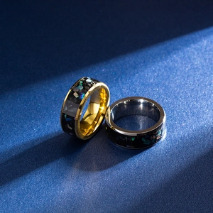 8mm titanium steel galaxy ring with opal inlay and polished gold and silver edges