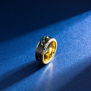 Galaxy series 8mm gold titanium ring with colorful opal inlay for men and women