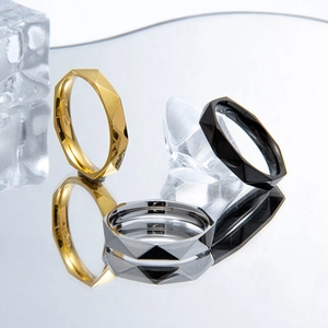 Minimalist 4mm geometric rhombus titanium steel rings in gold, silver, and black colors