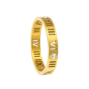 Détails de la bague plaquée or avec chiffres romains et pierres en oxyde de zirconium