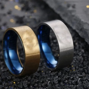 Men's Minimalist Stainless Steel Brushed Matte Ring Fashion Inner Blue IP Plating Band Ring For Women Daily Jewelry Gift