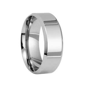 Anillo ancho de acero de titanio plateado pulido con bordes biselados para hombre y mujer