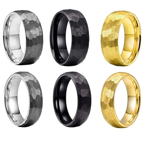 Bagues minimalistes martelées en argent, noir et or, largeurs de 6 mm et 8 mm