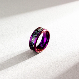 Fashionable purple galaxy titanium steel ring with sparkling opal inlay for men and women