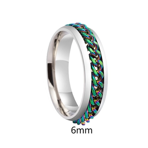 6mm stainless steel rotating ring with colorful cuban chain design for stress relief