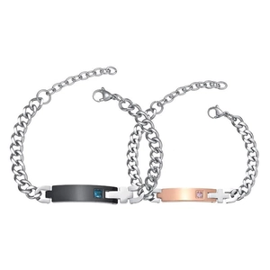 Bracelets de couple en acier inoxydable avec design croix et pierres en zircon