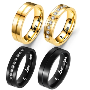 Mode Titanstahl I Love You Gravierter Ring Paar Strass Eingelegter Edelstahl Fingerring Schmuck Für Damen Herren