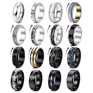 Ensemble de 16 Bagues Spinner en Acier Inoxydable pour Hommes Femmes Soulagement de l'Anxiété Réduction du Stress Chiffres Romains Lune Dragon