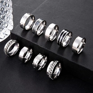 9-piece stainless steel spinner ring set for anxiety relief in silver and black finish