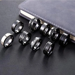 10-piece black and silver stainless steel spinner ring set for anxiety relief and men's style