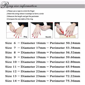 Size guide with measurement steps and diameter chart for stainless steel ring selection