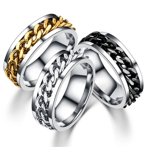 Titanium Steel Rotatable Chain Spinner Ring For Men Women Fashion Punk Style Bottle Opener Finger Ring Jewelry Gift Silver Black