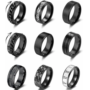 9-piece set of black stainless steel spinner rings for stress relief and anxiety reduction