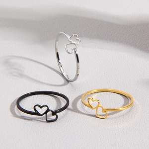 Minimalist Stainless Steel Heart Ring Hollow Out Double Heart Design For Women Fashion Jewelry Daily Accessory Gift