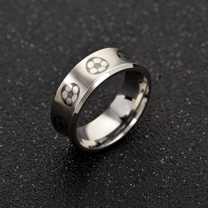 Anello da calcio da uomo in acciaio inossidabile argento con finitura spazzolata