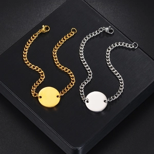 Bracelet Gourmette Minimaliste en Acier Inoxydable Avec Pendentif Disque Rond Bijoux Unisexe Or Argent Poli Bracelet Pour Quotidien Fête Cadeau