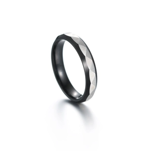 Bague géométrique facettée minimaliste de 6mm en acier inoxydable bicolore noir et argent