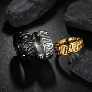 Retro Geometric Faceted Stainless Steel Ring For Men Women Vintage Industrial Style Band Ring Gold Silver Black Jewelry