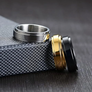 Minimalist Stainless Steel Spinner Ring For Anxiety Relief Polished Wedding Band Unisex Fashion Jewelry Gold Silver Black