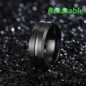 Bague rotative noire minimaliste pour hommes, finition mate brossée pour le stress
