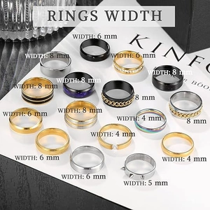 Comparison showing 4mm to 8mm width options for multi-style stainless steel ring set