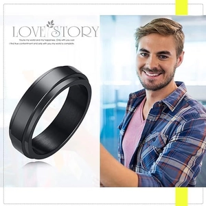 Minimalist 6mm black stainless steel ring for men with elegant brushed metal finish