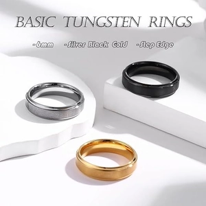 Bague en Acier Inoxydable pour Homme Femme Minimaliste Bord en Escalier Brossé Mat Anneau Bijoux de Mode Or Argent Noir