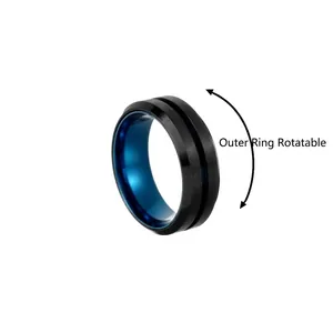 Bague rotative en acier inoxydable pour homme avec finition noire et intérieur bleu