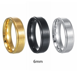 Bagues 6mm en acier inoxydable brossé mat en finitions or, noir et argent pour unisexe