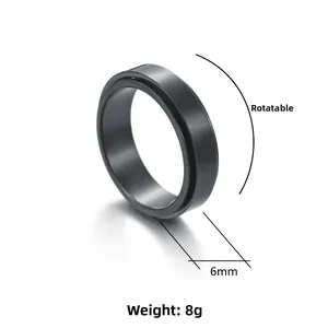 Detailed view of 6mm black matte spinner ring showing rotating layer and size measurements