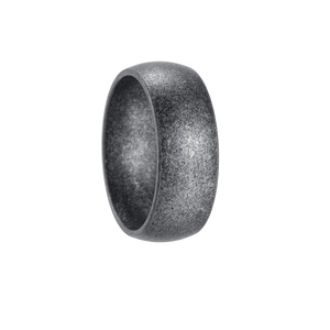 Macro shot of men's vintage spherical ring with rustic silver-colored stone texture