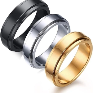 6mm minimalist stainless steel spinner ring set in black, silver, and gold finishes